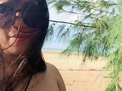 Sexy Hot Ladyboy In The White Sand Beach Masturbation